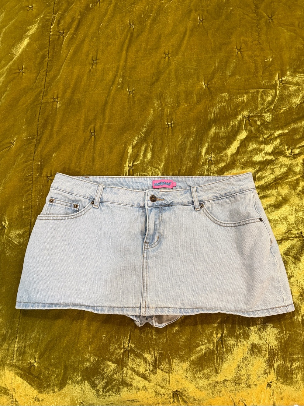 Edikted Light Wash Denim Mini Skirt